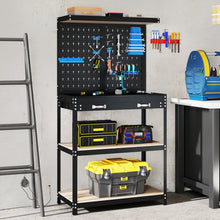 Workbench with Pegboard, 32" x 16" Multi-use Workbench with 2 Tires of Shelves, Topping Space - product view 2