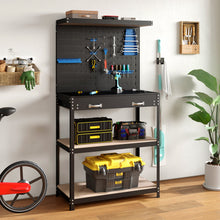 Workbench with Pegboard, 32" x 16" Multi-use Workbench with 2 Tires of Shelves, Topping Space - product view 3