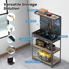Workbench with Pegboard, 32" x 16" Multi-use Workbench with 2 Tires of Shelves, Topping Space - product view 4