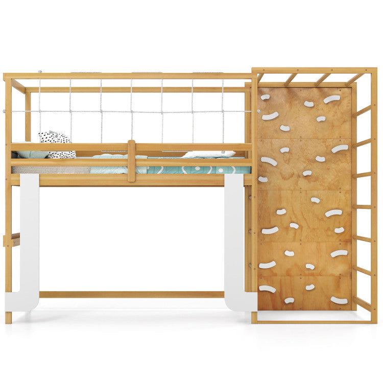 Twin Bunk Bed with Jungle Gym Wooden Loft Bed with Climbing Ladder - product view 1