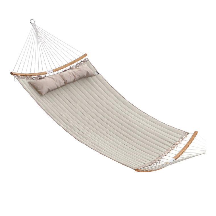 Quilted Hammock with Curved Bamboo Spreaders - product view 1
