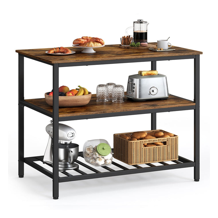 Industrial Kitchen Island with 3 Shelves - product view 1
