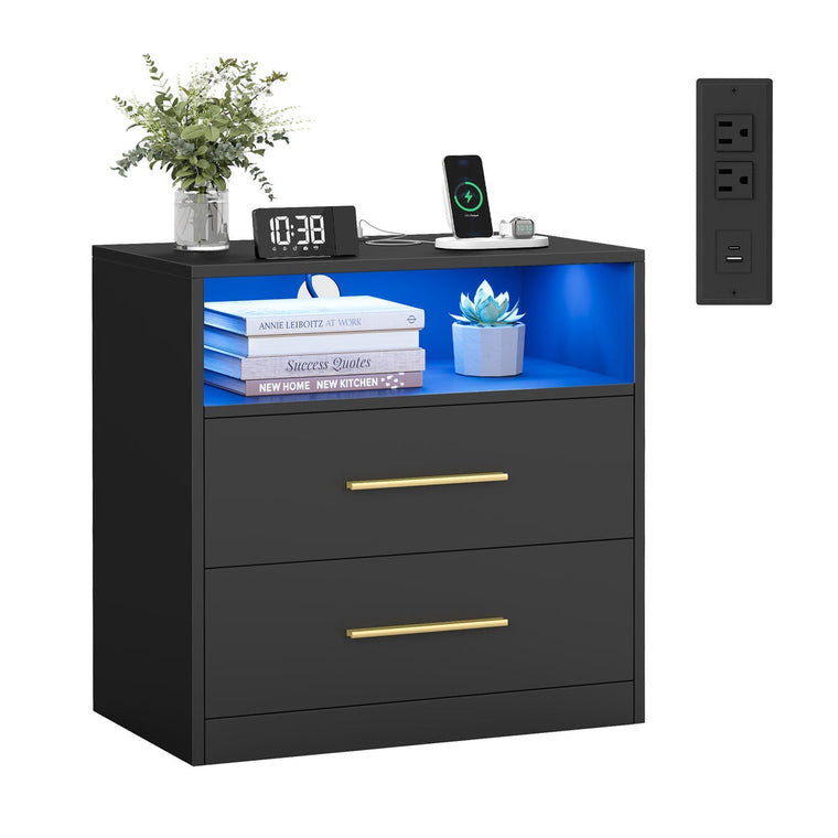 CUSTOS Collection - Nightstand with Charging Station, LED Lights - product view 1