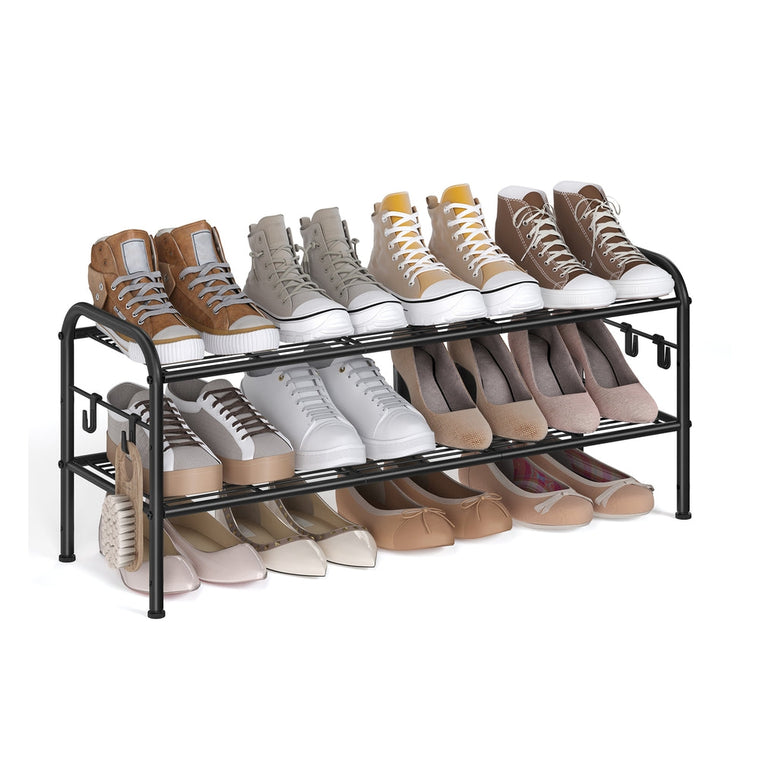 Wide Metal Shoe Rack with Hooks - product view 1