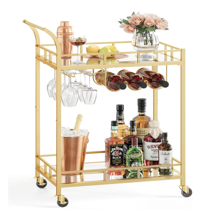 Wine Cart with 2 Mirrored Shelves - product view 1