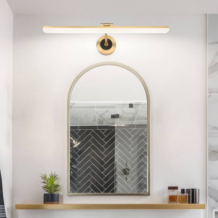 Adjustable LED Bathroom Vanity Mirror Light with Rotatable Flat Bar in Gold/Black Finish - product view 1