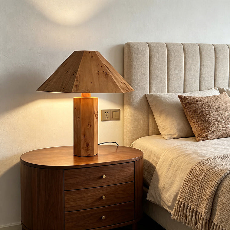 Vintage Wooden Table Lamp Wabi-Sabi Style Bedside Light - product view 1