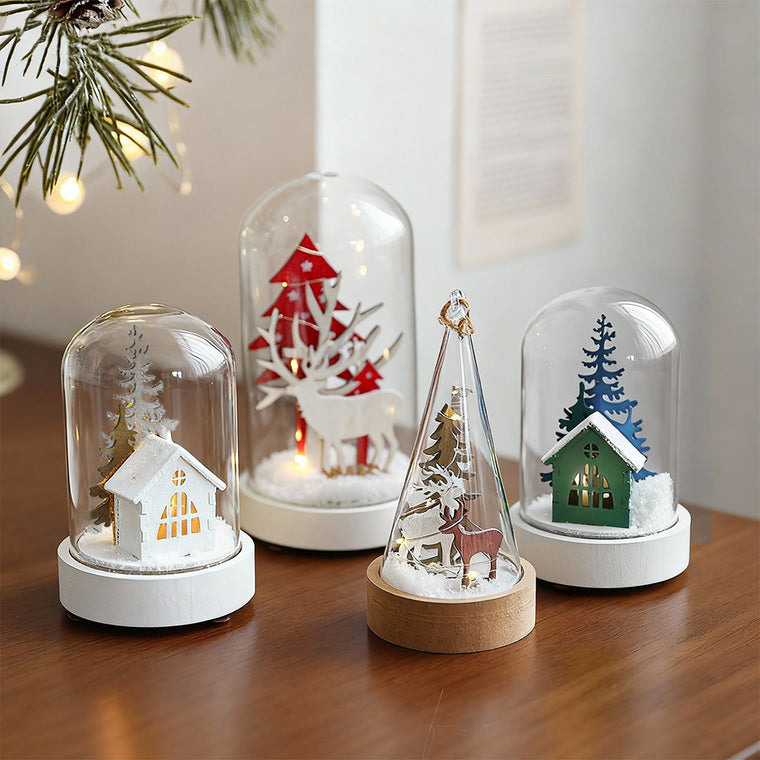 2 PCS Decorative LED Table Lamp Wooden Glass Ornament Two-Pack Light - product view 1