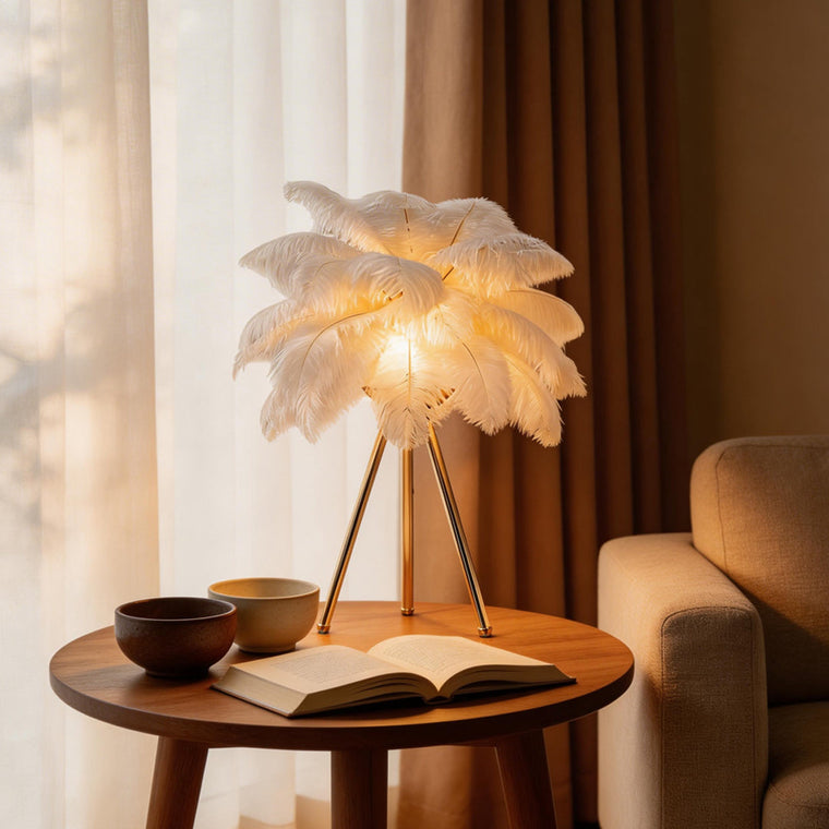Feather Table Lamp Nordic Decor Tripod Bedside Lighting - product view 1