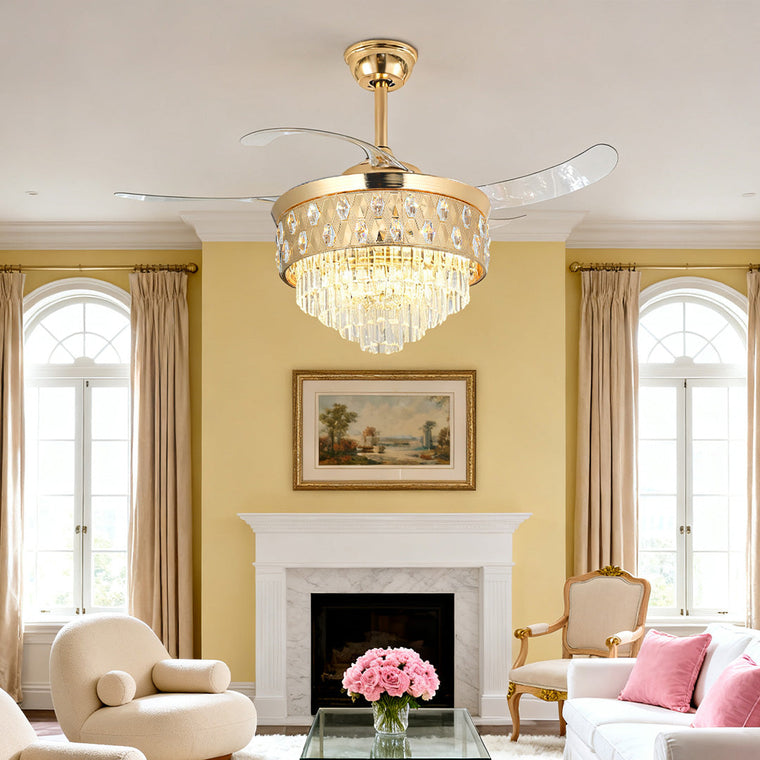 Ceiling Fans with Crystal Lights Luxury Gold Iron with Crystal Pendant - product view 1