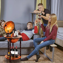 17" Wood Globe Wine Bar Stand 16th Century Italian Rack Liquor Bottle Shelf with Wheels - product view 2