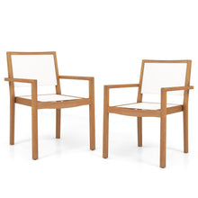Stackable Outdoor Dining Chair Set, Patio Armchairs w/Acacia Wood Frame, All Weather Fabric, Armrests