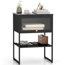 Black Nightstand, Modern End Table with Flip up Door