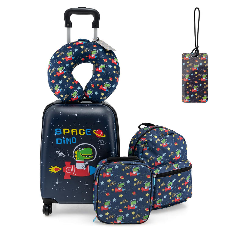 5 Piece Kid’s Luggage Set, 15” Carry on Suitcase w/13” Backpack, Neck Pillow, Lunch Bag - product view 1