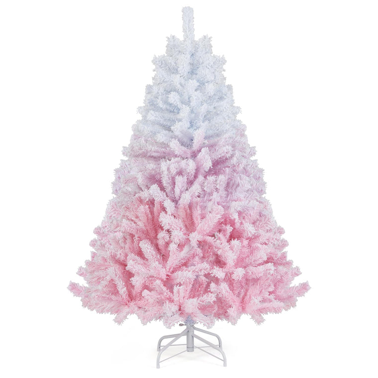Pink Gradient & White Snow Flocked Christmas Tree | Home Office Decoration - product view 1