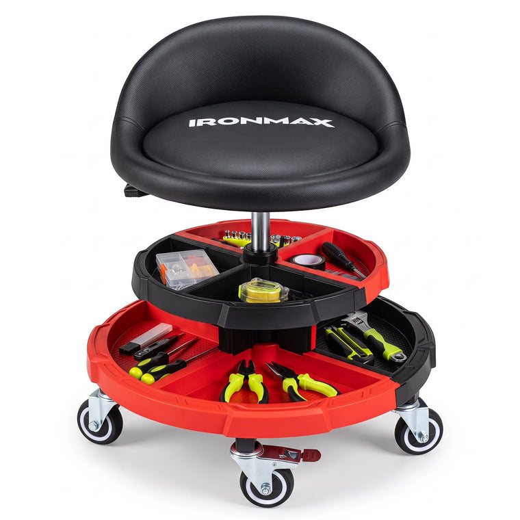 360° Rolling Mechanic Stool with 2 Tool Storage Trays - product view 1