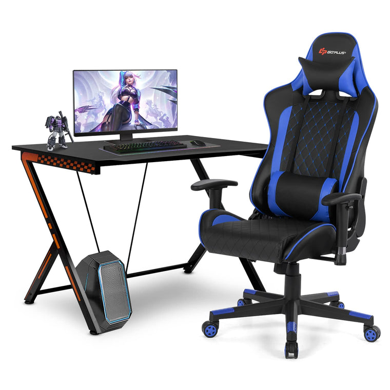 Gaming Desk & Chair Combo Set, Racing Style Home Office Gamer Workstation w/Massage Lumbar Support & Headrest - product view 1