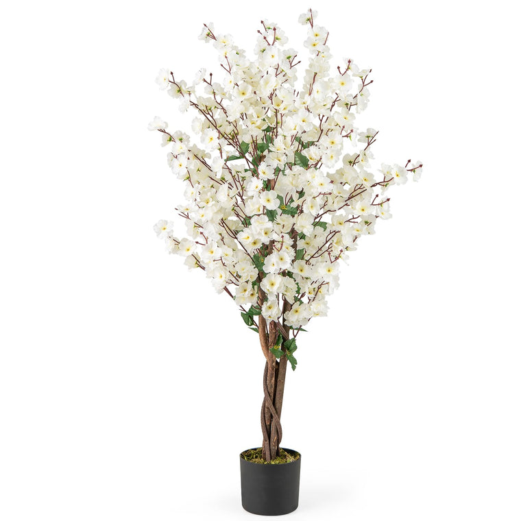 47” Faux Plum Blossom Plant with White Fabric Flower - product view 1