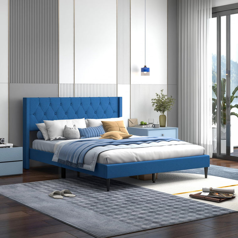 Queen/Twin Size Platform Bed Frame with Wingback - product view 1