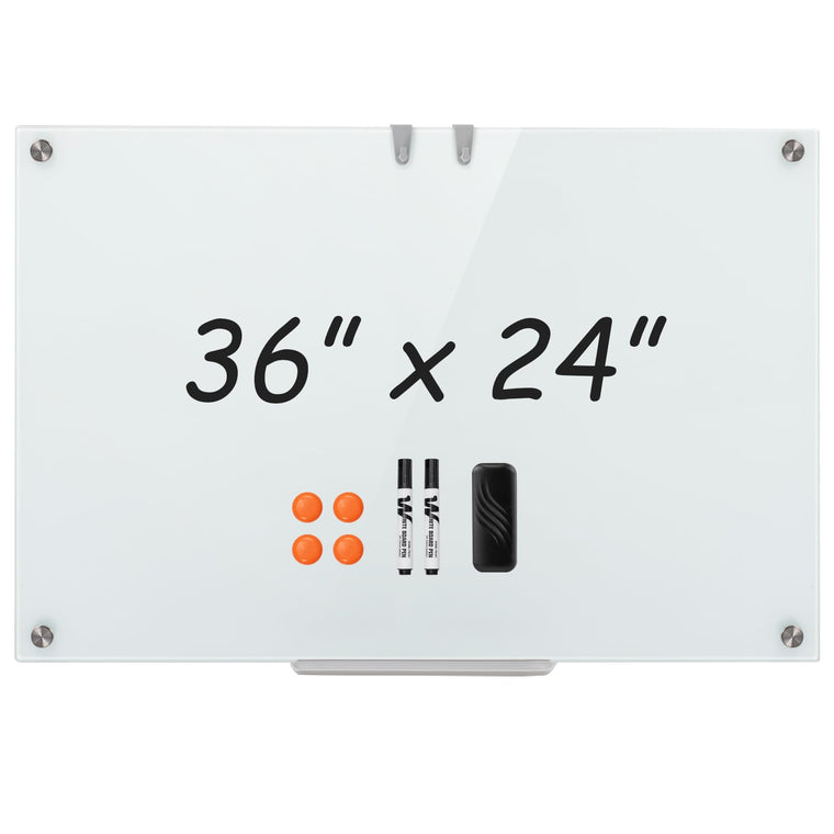 36" x 24" Magnetic Glass Whiteboard Dry Erase Board with Eraser - product view 1