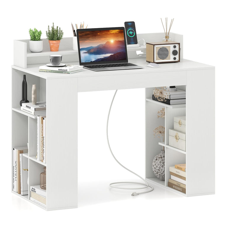 White Desk with Storage Shelves - product view 1