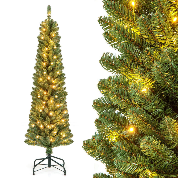Pre-Lit Slim Pencil Christmas Tree Slender Holiday Tree for Home Office Decoration - product view 1