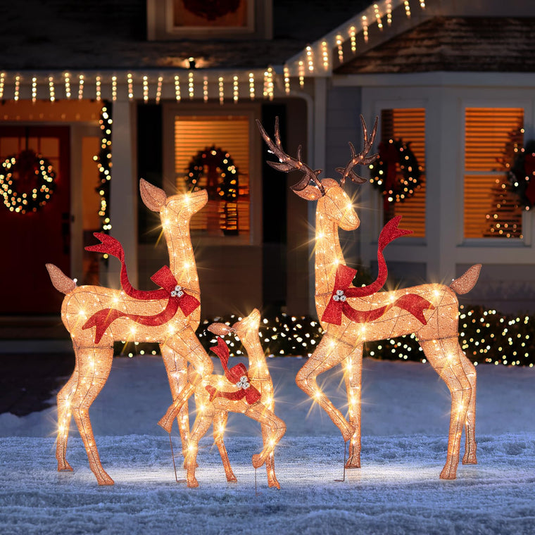 3-Piece Large Lighted Christmas Reindeer Family, Light up Xmas Decorations w/440 LED Lights - product view 1