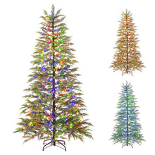 6.5FT / 7.5FT Pre-Lit Hinged Sparse Xmas Fir Tree with Multicolored LED Lights