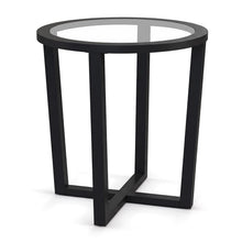 Glass Round End Table, Sofa Side Table with Transparent Tempered Glass Top