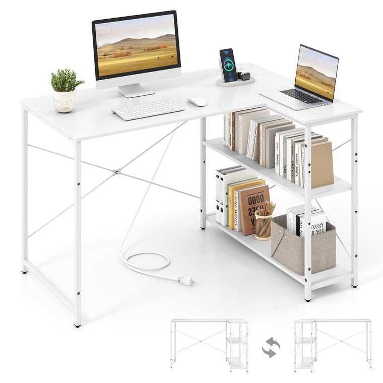 47 Inch Reversible Computer Desk with Adjustable Storage Shelves and Metal Frame - product view 1