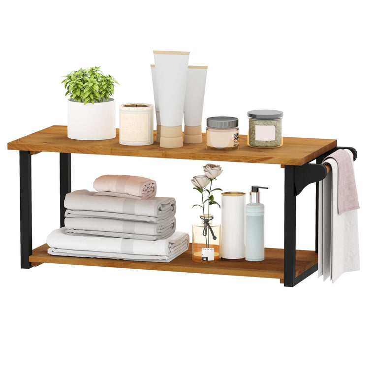 Teak Wood Bathroom Floating Wall Shelves - product view 1