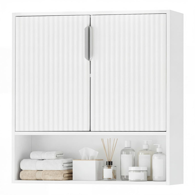 Fluted Bathroom Wall Cabinet | Over-the-Toilet Medicine Cabinet w/ 2 Doors - product view 1