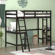 Twin Size Loft Bed with Desk, Solid Wood Loft Bed with 2 Ladders & Full Length Guardrail - product view 3
