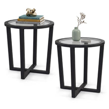 Glass Round End Table, Sofa Side Table with Transparent Tempered Glass Top