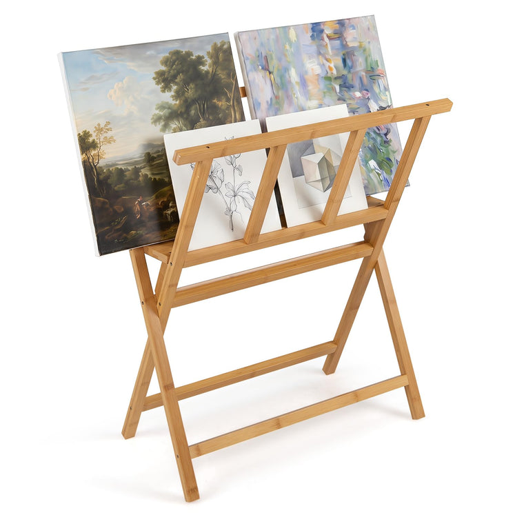 Bamboo Art Print Rack for Canvas Storage & Display | Freestanding Artwork Display Stand - product view 1