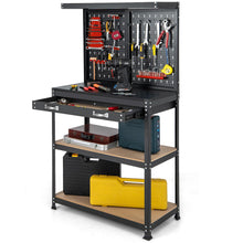 Workbench with Pegboard, 32" x 16" Multi-use Workbench with 2 Tires of Shelves, Topping Space