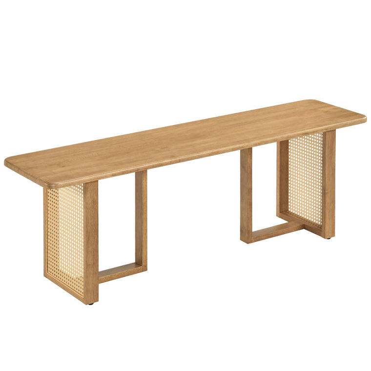 55" Rattan Dining Bench with Rubber Wood Frame (1/2) - product view 1