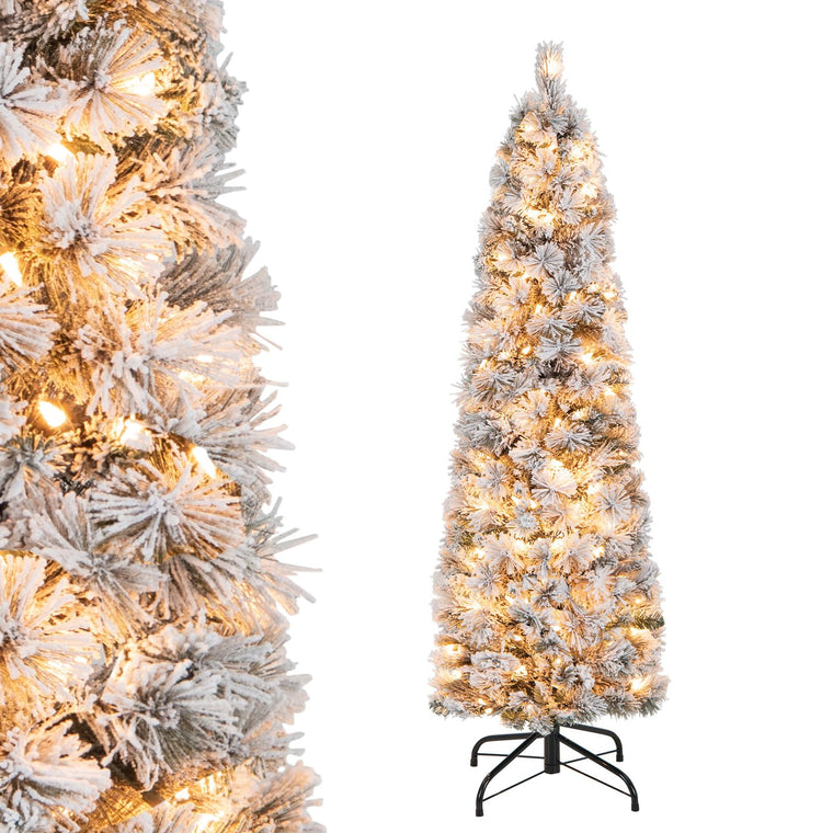 Pre-Lit Snow Flocked Pencil Christmas Tree for Home Office Holiday Decor - product view 1
