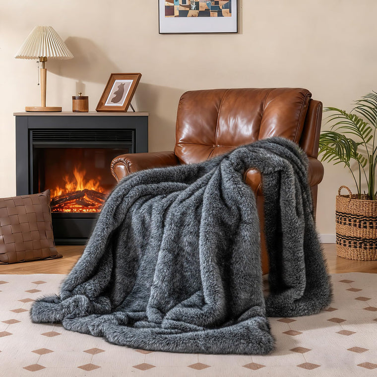 740GSM Soft Plush Fuzzy Luxury Faux Wolf Fur Blanket for Sofa - product view 1
