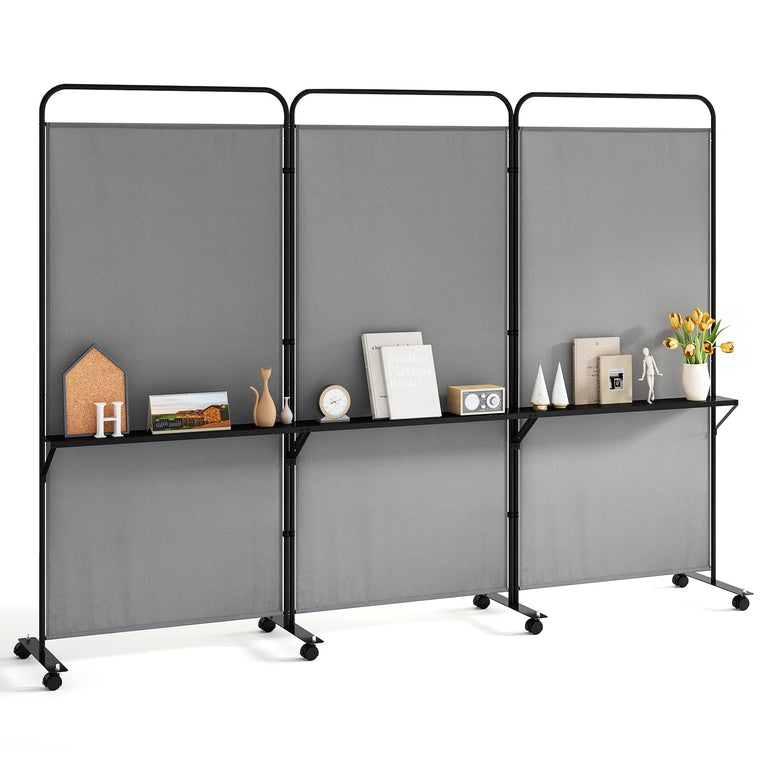 3 Panel Room Divider with Wheels and Shelves for Home Office Studio - product view 1