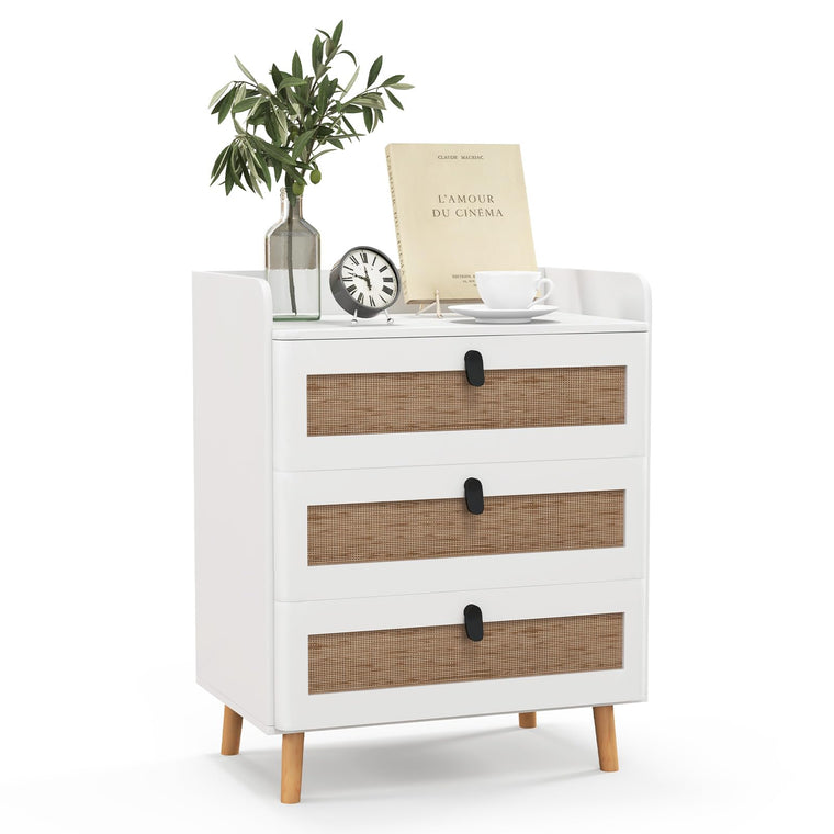 Rattan Nightstand, Boho 2/3-Drawer Dresser with 4 Solid Wood Legs - product view 1