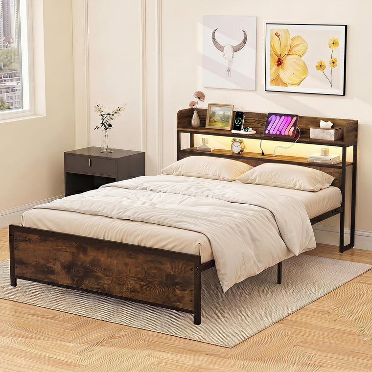 Queen Size Bed Frame with Storage Headboard - product view 1