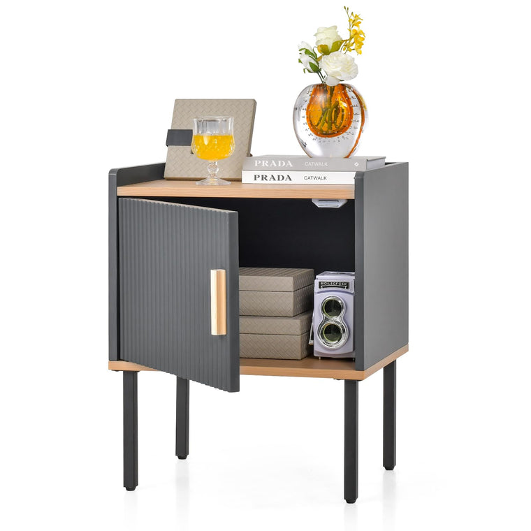 Nightstand with Storage, Bedside Table with Single Door Cabinet, Small Space, Gray - product view 1