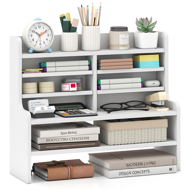 Desk Organizer | Wooden 6 Tier Storage Rack with 2 Removable Shelves - product view 1