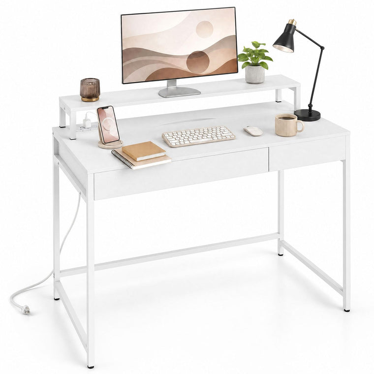 Computer Desk with Power Outlets & Removable Monitor Shelf - product view 1