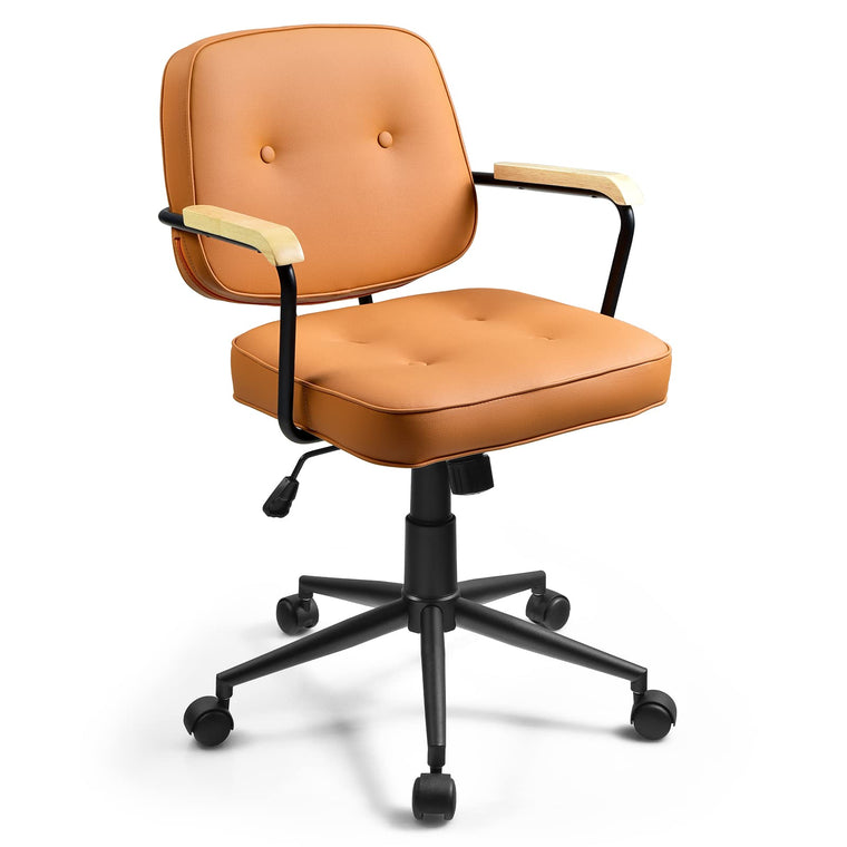 Home Office Chair, Height Adjustable PU Leather Desk Chair w/Rocking Backrest, Orange - product view 1