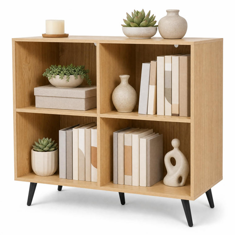 4-Cube Bookshelf with Metal Legs for Living Room & Home Office - product view 1