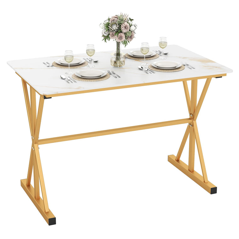 44" Sintered Stone Dining Table with X Shaped Gold Metal Frame - product view 1