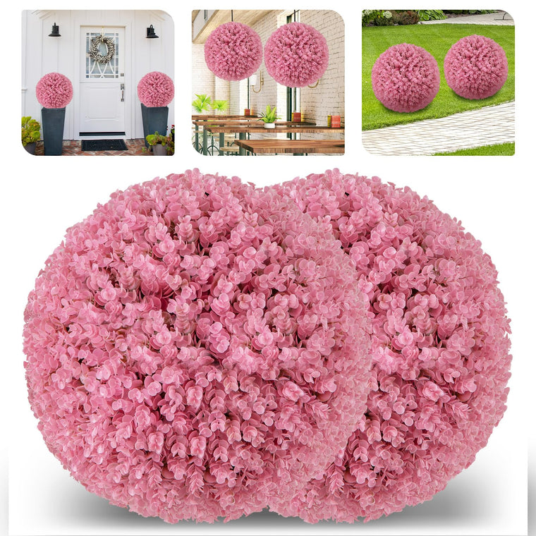 17.5 Inch Topiary Balls Artificial Outdoor Set of 2, Faux Pink Eucalyptus Decorative Balls - product view 1