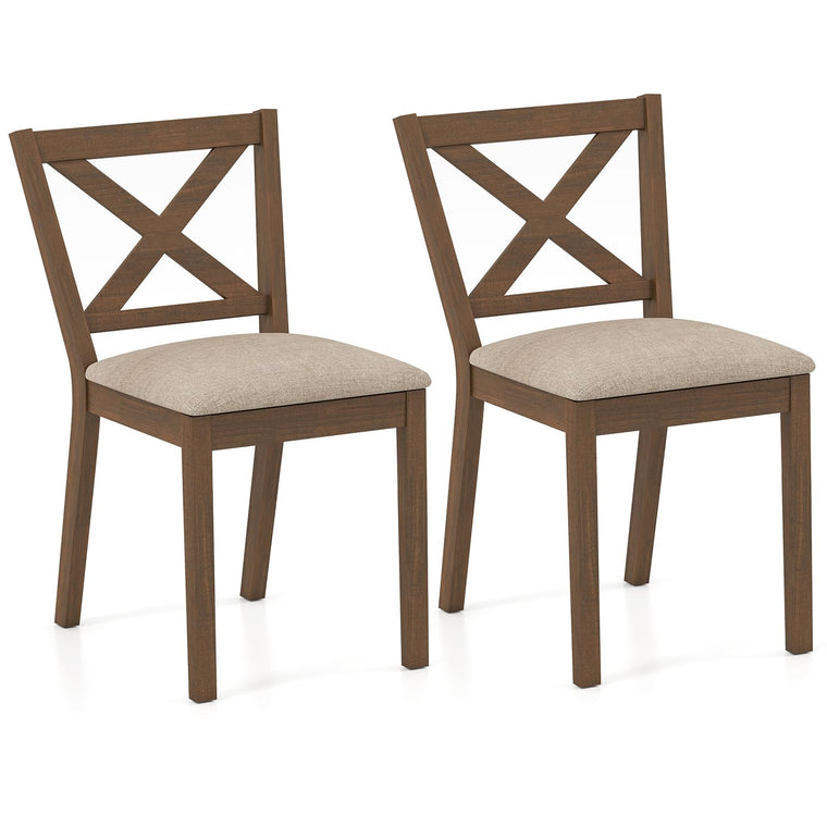 Wooden Dining Chairs Set of 2/4 with Rubber Wood Legs, Fabric Padded Seat Cross Back - product view 1
